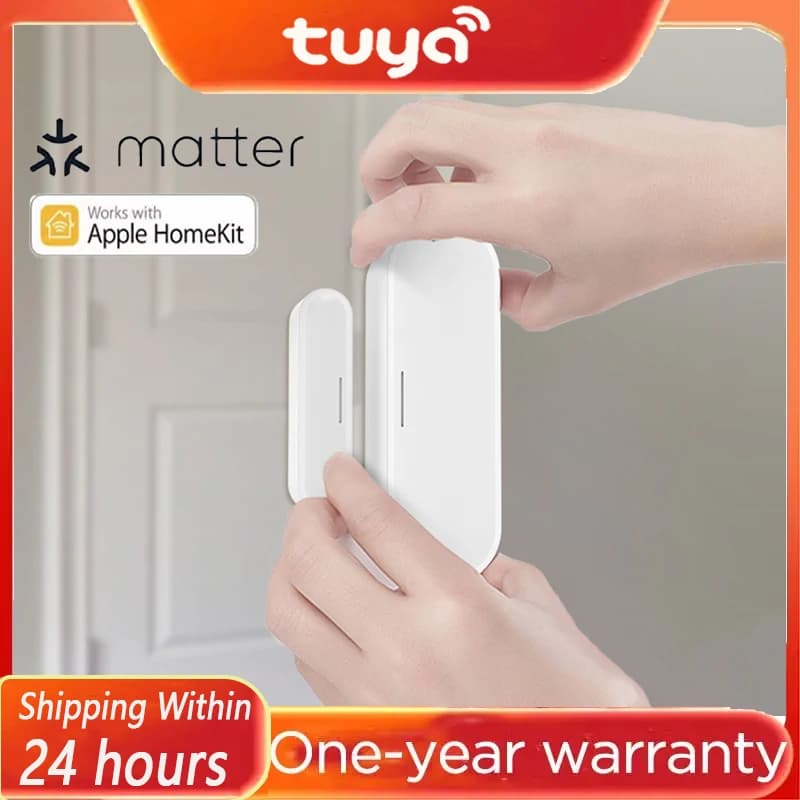 Tuya Matter Filettatura Sensore per porte e finestre Sensore per porte Smart Home alimentato tramite USB Rileva allarme Funziona con HomeKit Alexa Google Home