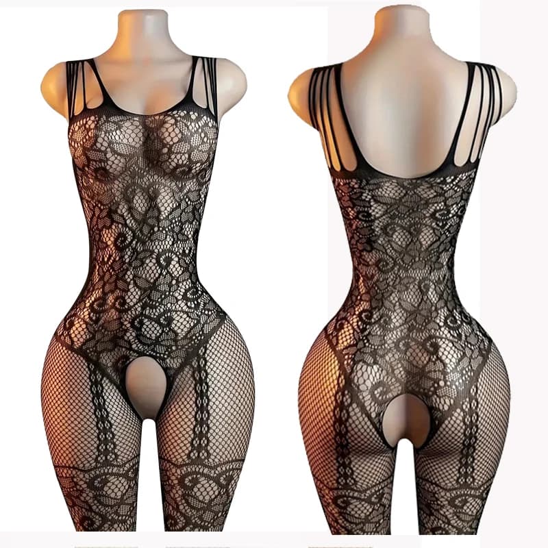 Body Sexy in Pizzo per Donna con Calze, Senza Spalline, Trasparente in Rete, Traspirante, Intimo per Adulti