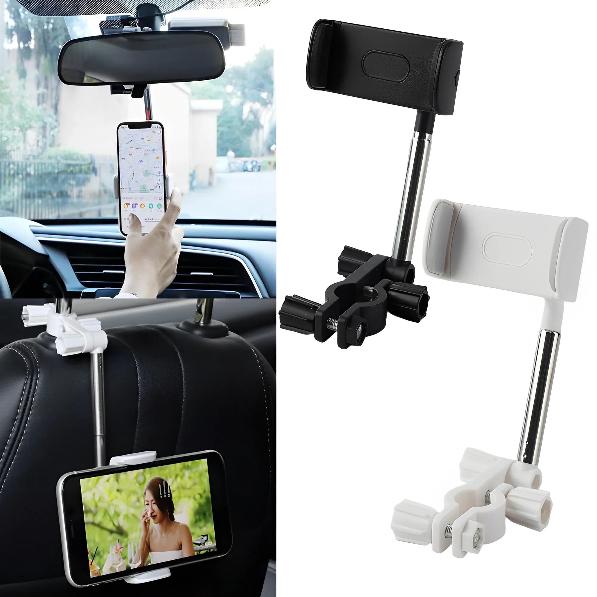Universal car mirror holder, car phone bracket, GPS support 360 ° Rotating clip for car mirror, retractable hanging clip