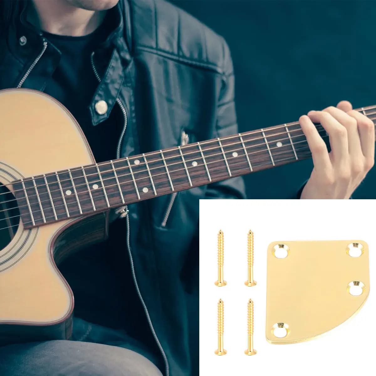 2Pcs Bass Neck Plate Electric Guitar Neck Strength Plate Metal Joint Connecting Board Easy Install Replacement Accessory Golden