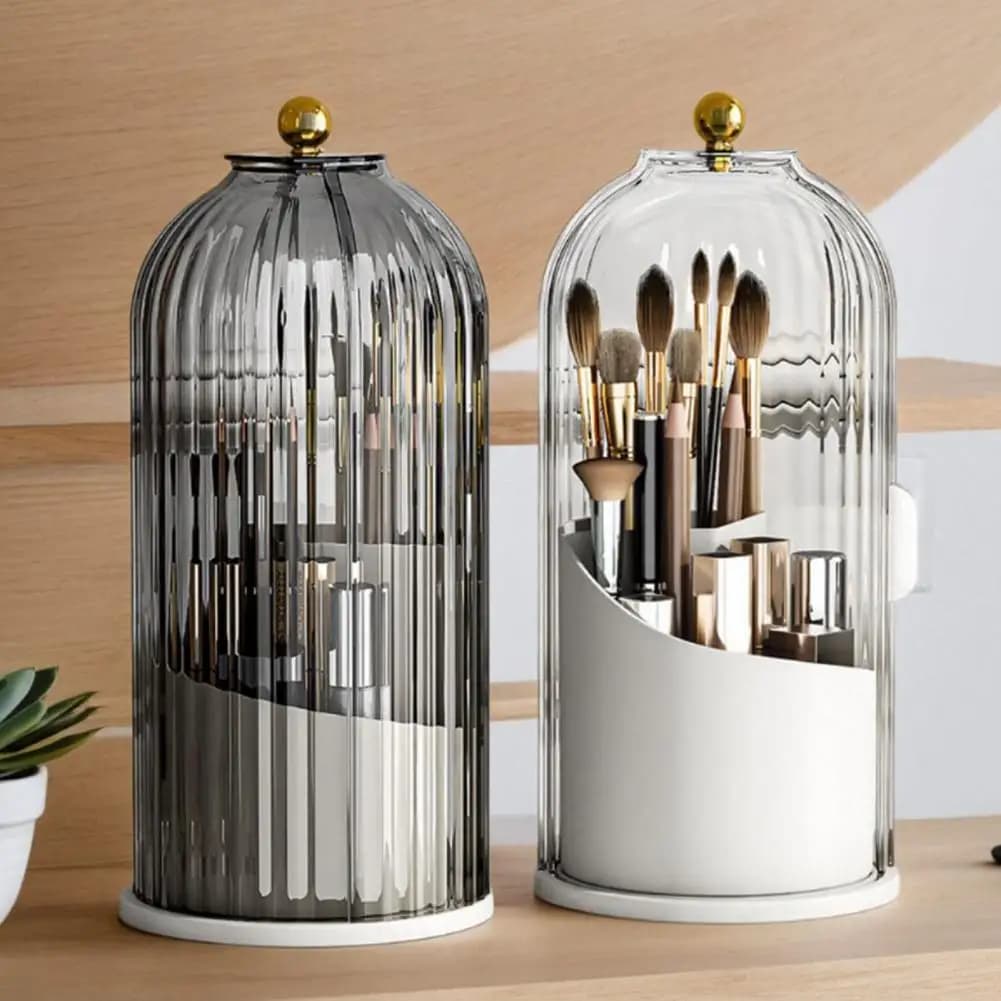 Door Brushes Rotating, Door Brushes Make-up Swivel with Sliding Cover, Multi-part Organizer Dust, Container Hidden for Vanity