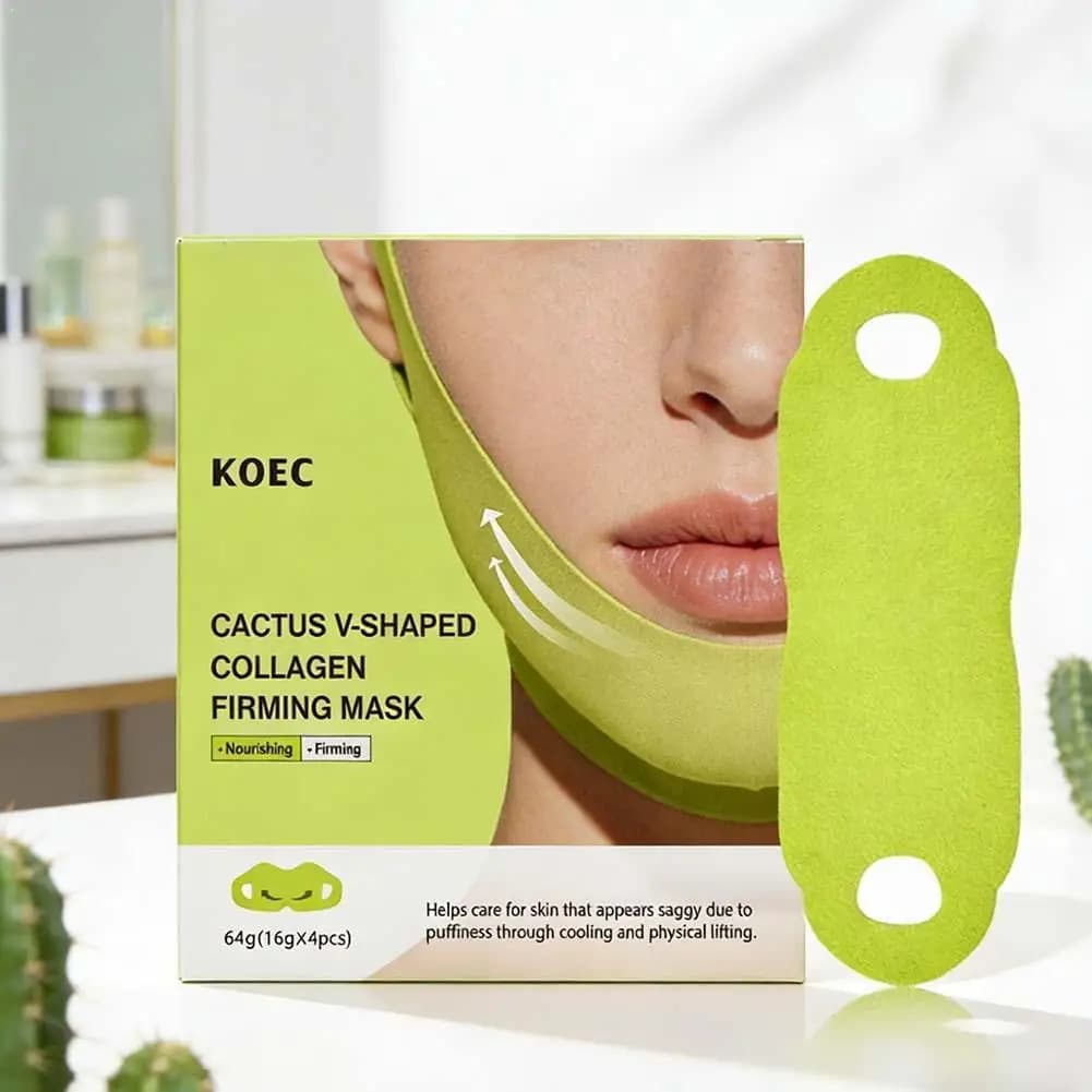 Maschera al Collagene a Forma di V per Rassodare la Pelle, 4 Pezzi/Confezione, Rassodante, Rivitalizzante, Idratante, Nutriente, Lenitiva, Modellante per il Contorno del Viso