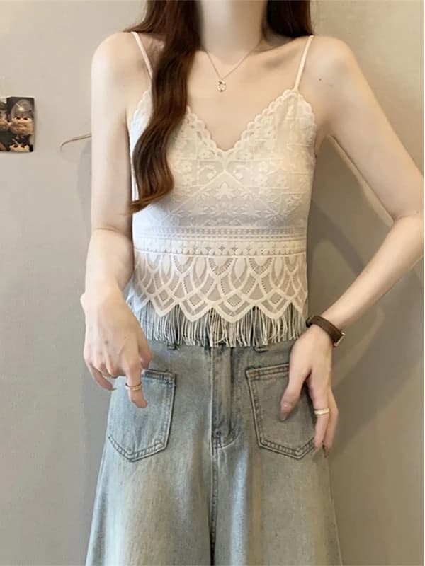 Women's Lace Canopy with Straps, V-neck, Sleeveless, Summer, with details on the back, tube top, base layer, shoulder strap