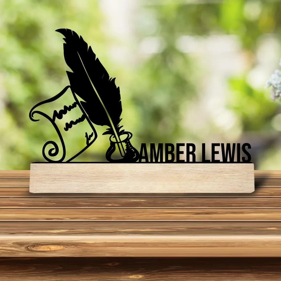 1pc Customized Metal Handicraft Ornaments Customizable Content Equipped with A Wooden Base Art Decoration, Desktop Decoration