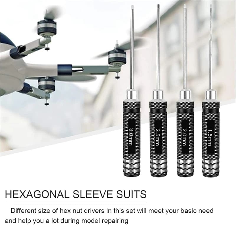 Set di 4 cacciaviti esagonali da 1,5 mm, 2,0 mm, 2,5 mm, 3,0 mm, strumenti di riparazione multifunzionali per auto RC, elicotteri, strumenti di manutenzione di precisione