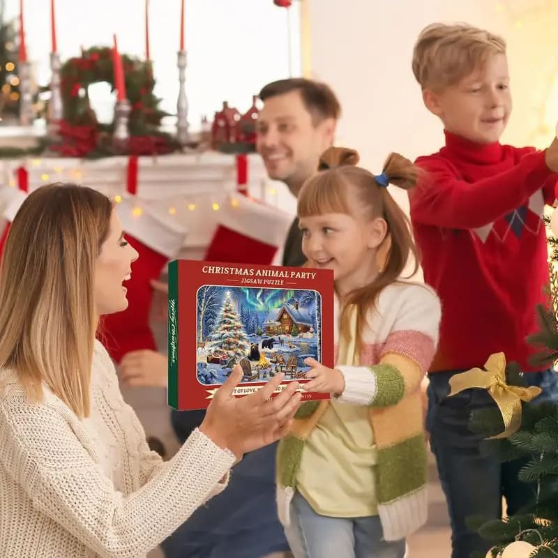 2024 puzzle di natale 2024 Christmas Animal Party 1000 pezzi puzzle materiale di cartone calza Stuffers per natale