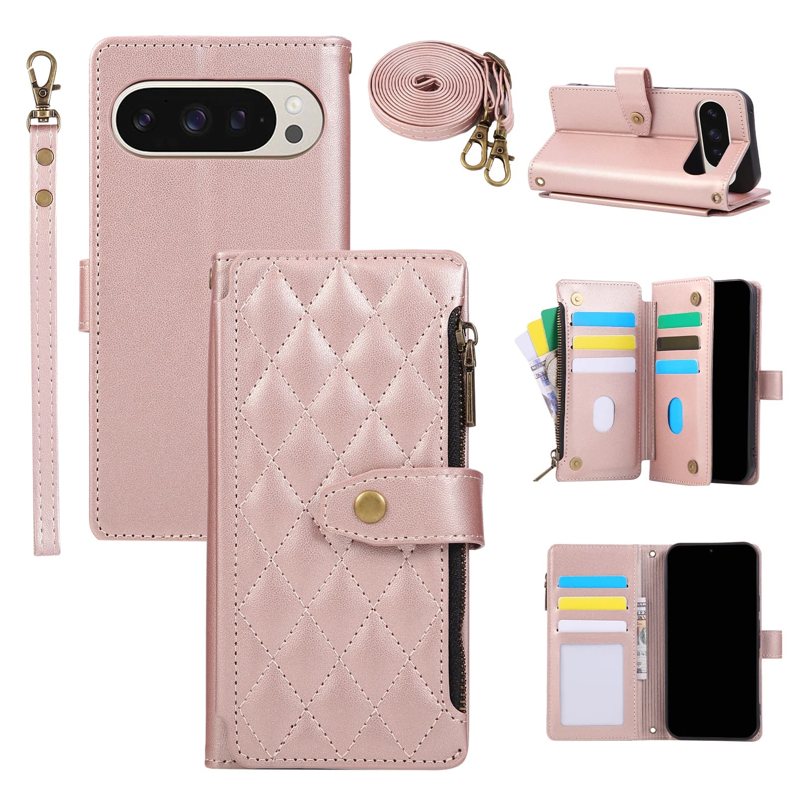 Crossbody Zipper Magnetic Wallet Leather Case For Google Pixel 10 Pro Xl 9A 9 8 8A 7A 7 Long Lanyard Bag Book kickstand Cover