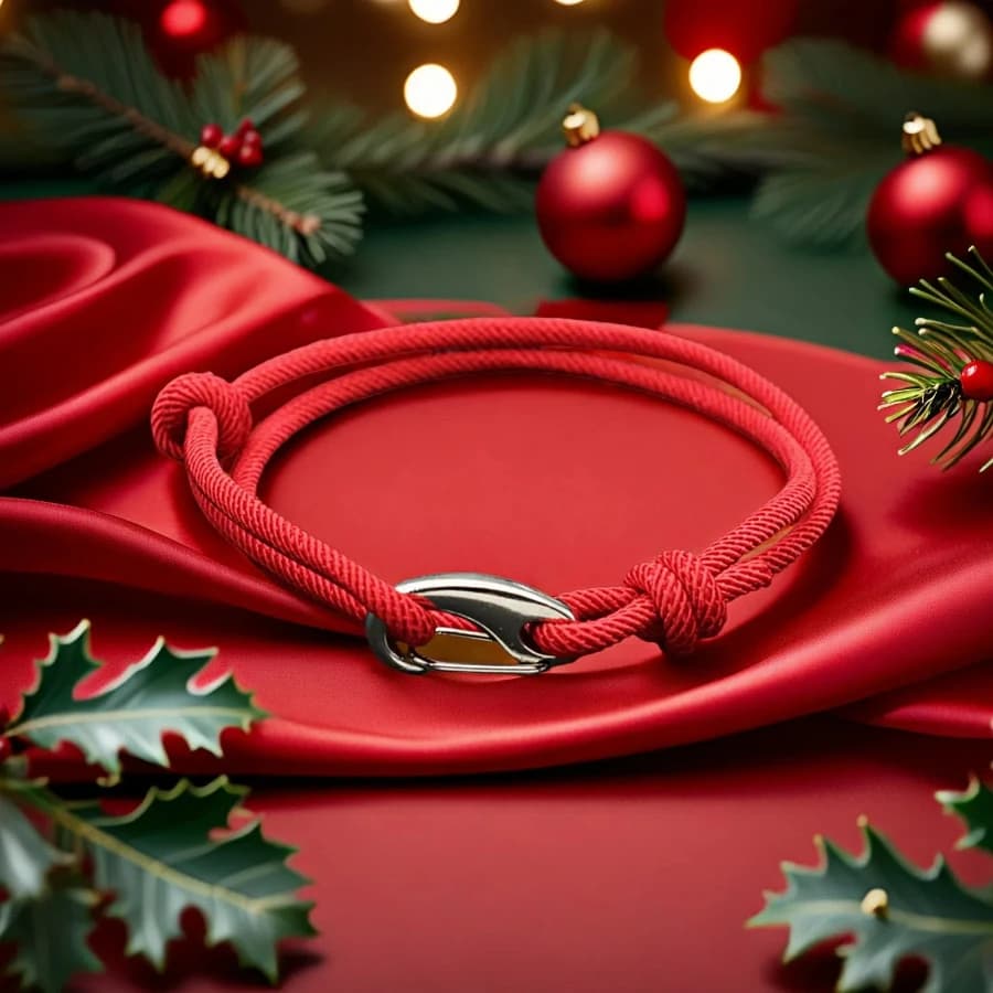 Bracciale con cordino rosso regolabile per il tempo libero, moschettone unisex, tessuto fatto a mano, fortuna di Natale, braslet, festival, festa, amicizia, gioielli