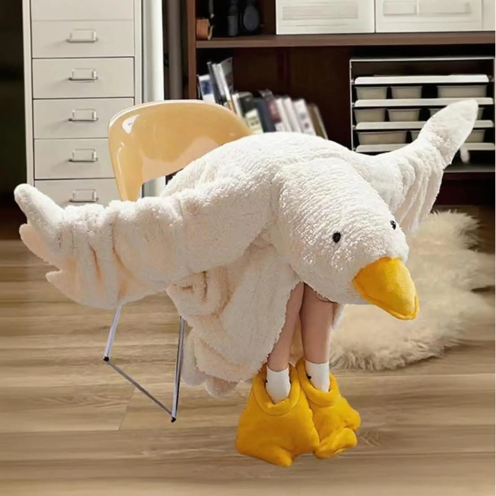 Cartoon Big Goose Robe Nightgown Large Wearable Goose Blanket Hooded Onesie Suitable for Adults and Children Shoes Included