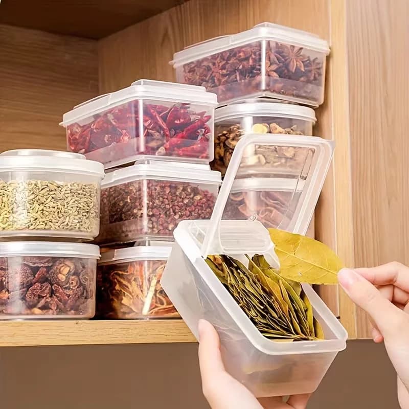 2Pcs/Transparent Rectangular Storage Box Kitchen Spice Box with Compartments and Lid Large Capacity Storage Box