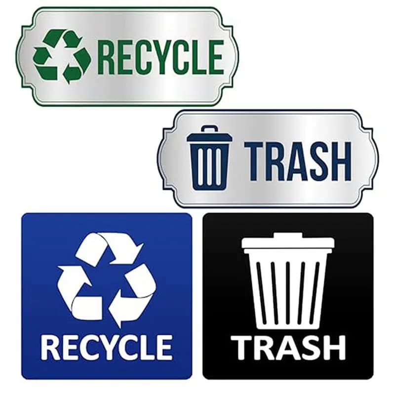 B69C Waterproof Self Adhesive For Trash And Recycle Stickers For Bins, 4-Piece Set Recycling Stickers For Trash Cans Waste Signs
