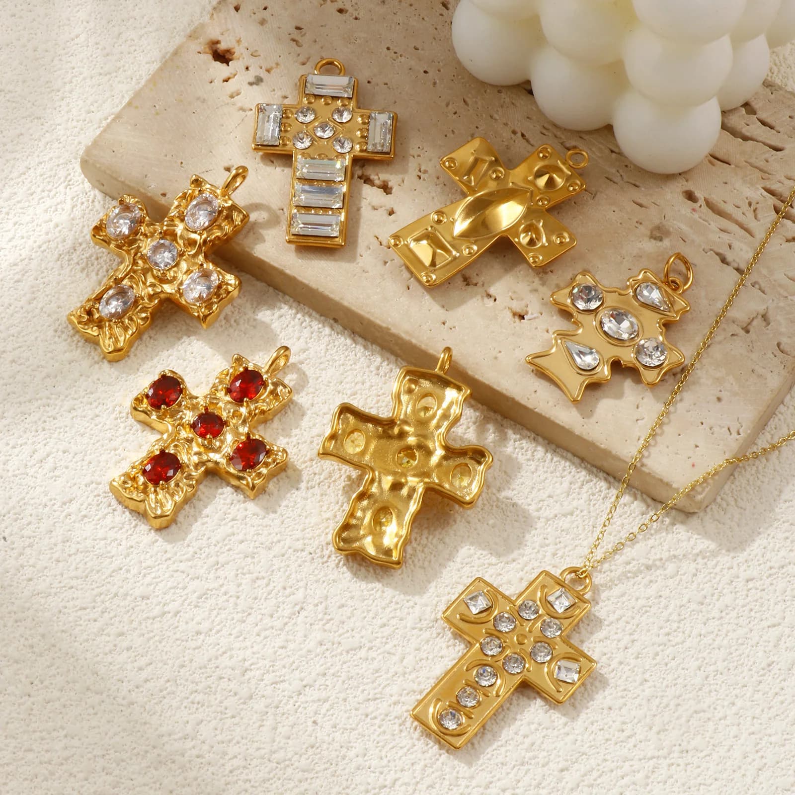 1 pezzo in acciaio inossidabile 304 pendenti croce religiosa zirconi cubici ciondoli placcati oro 18 carati per la creazione di gioielli collana fai da te