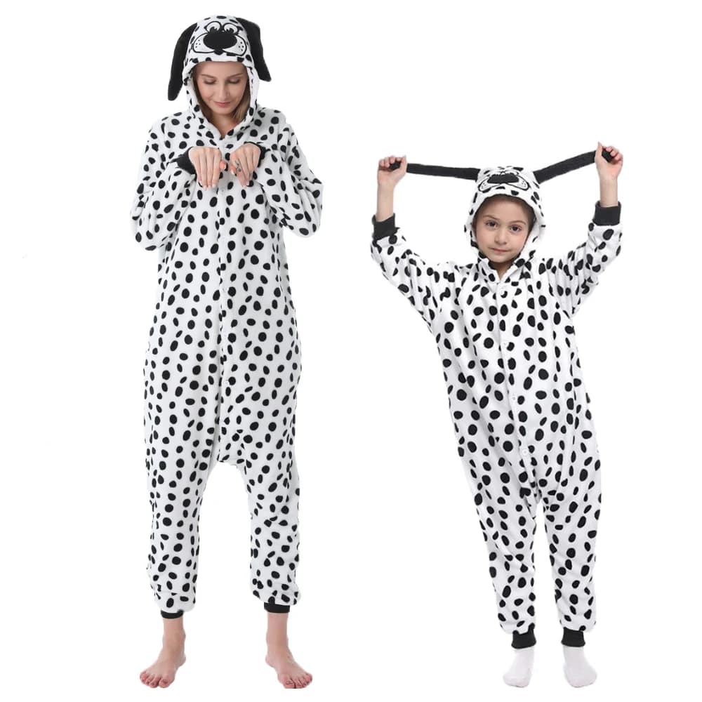 Pigiama intero in flanella animale dalmata Uomo Donna Abbigliamento da prestazione Addensato caldo genitore-figlio Abbigliamento per la casa Kawaii per bambini