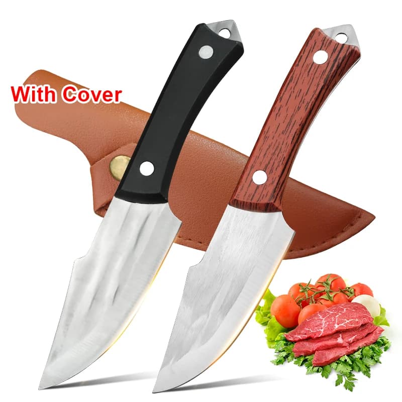 Coltello per disossare in acciaio inossidabile Mannaia per carne da macellaio da cucina forgiata a mano con manico in plastica con coperchio Coltello da cucina professionale