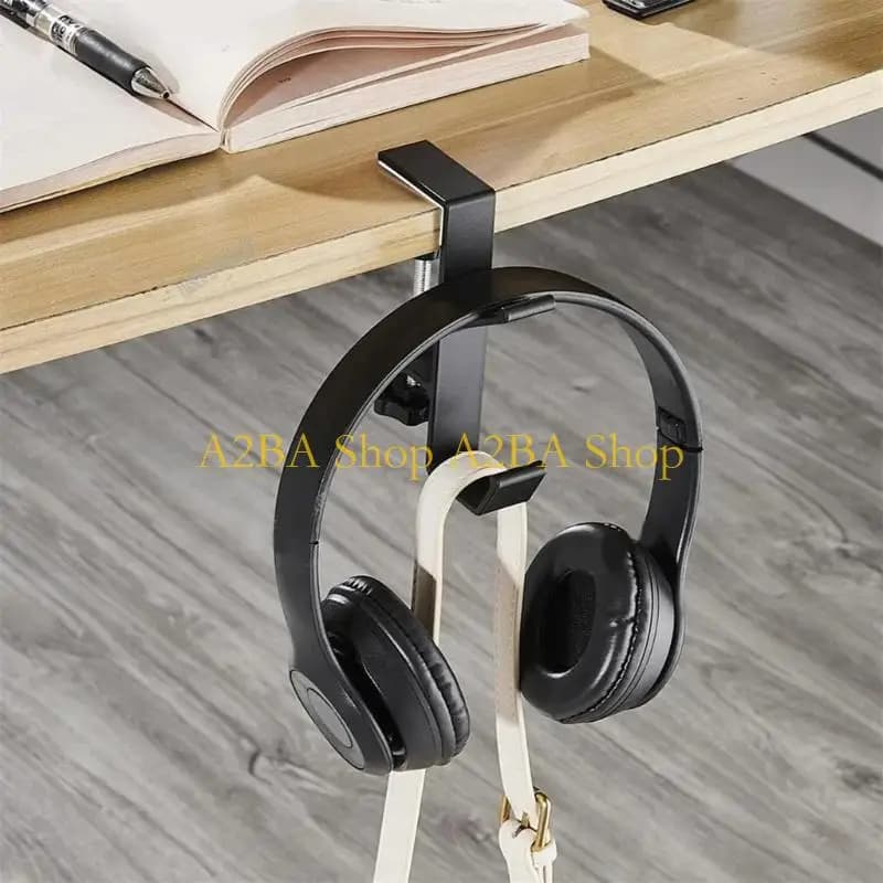 A2BA Foldable Aluminum Headphone Stand With Adjustable Hook Toolless Setups For Clutt