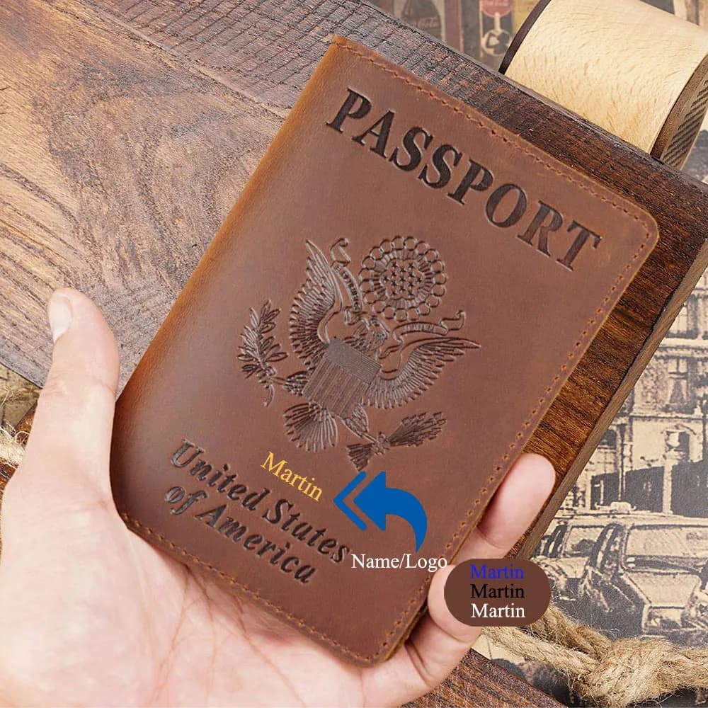 Personalizza incisione porta passaporto in vera pelle per porta carte di credito usa custodia per passaporto borsa da viaggio per portafoglio