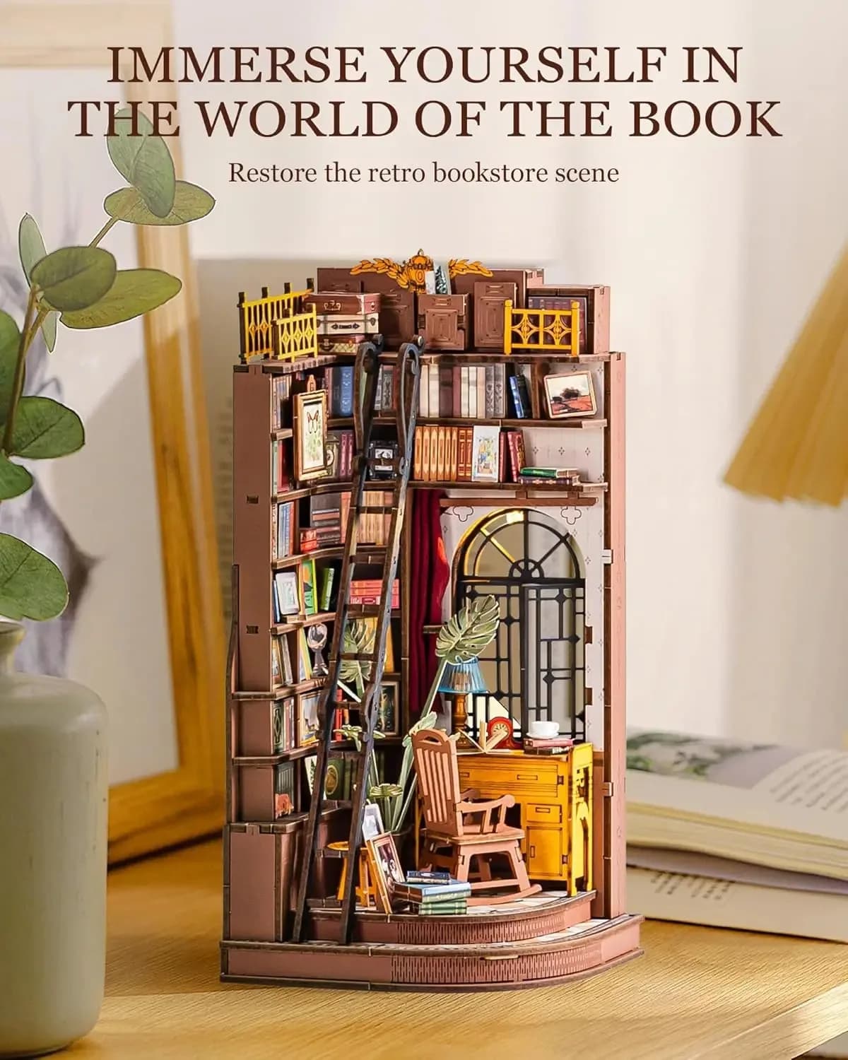 Kit casa in miniatura fai-da-te Libreria Downton Modello fatto a mano Giocattolo Blocchi di costruzione Kit di mobili in legno con regalo di compleanno a LED