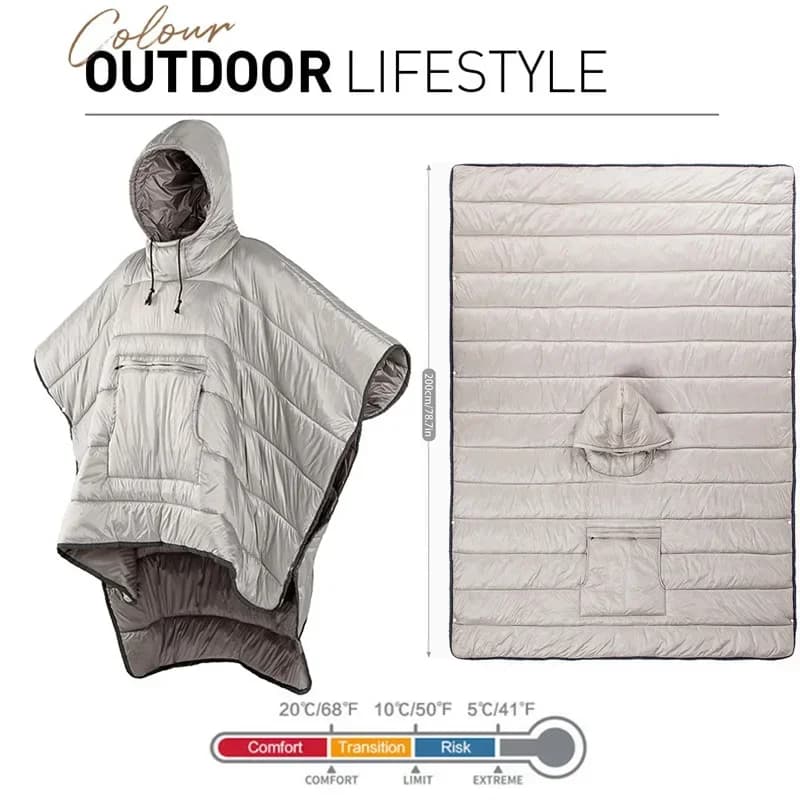 Ultralight cotton sleeping bag poncho for outdoor camping - Portable, warm and versatile quilted design