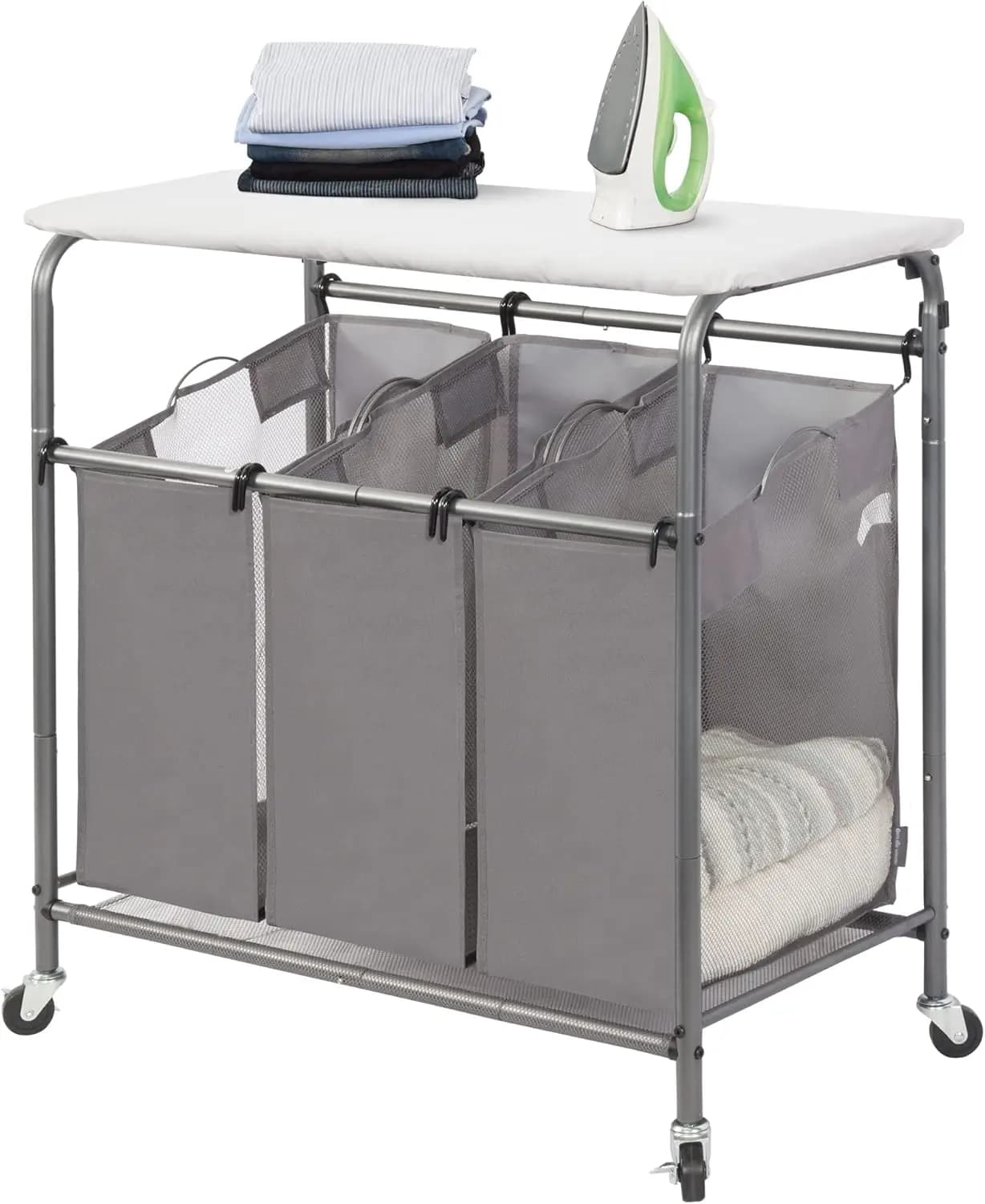 Trolley 3 compartments with Foldable Iron Axis, Trolley with Wheel Resistant and Dark Grey Removable Bags