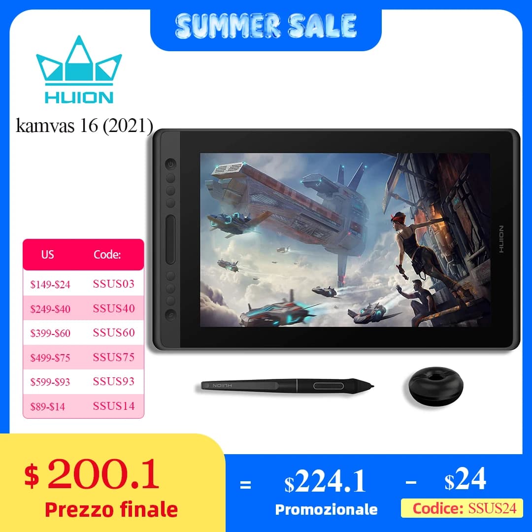 HUION nuovo arrivo Kamvas 16(2021) Monitor per disegno grafico Tablet con penna digitale senza batteria per Win/MAC e Android 120% s RGB