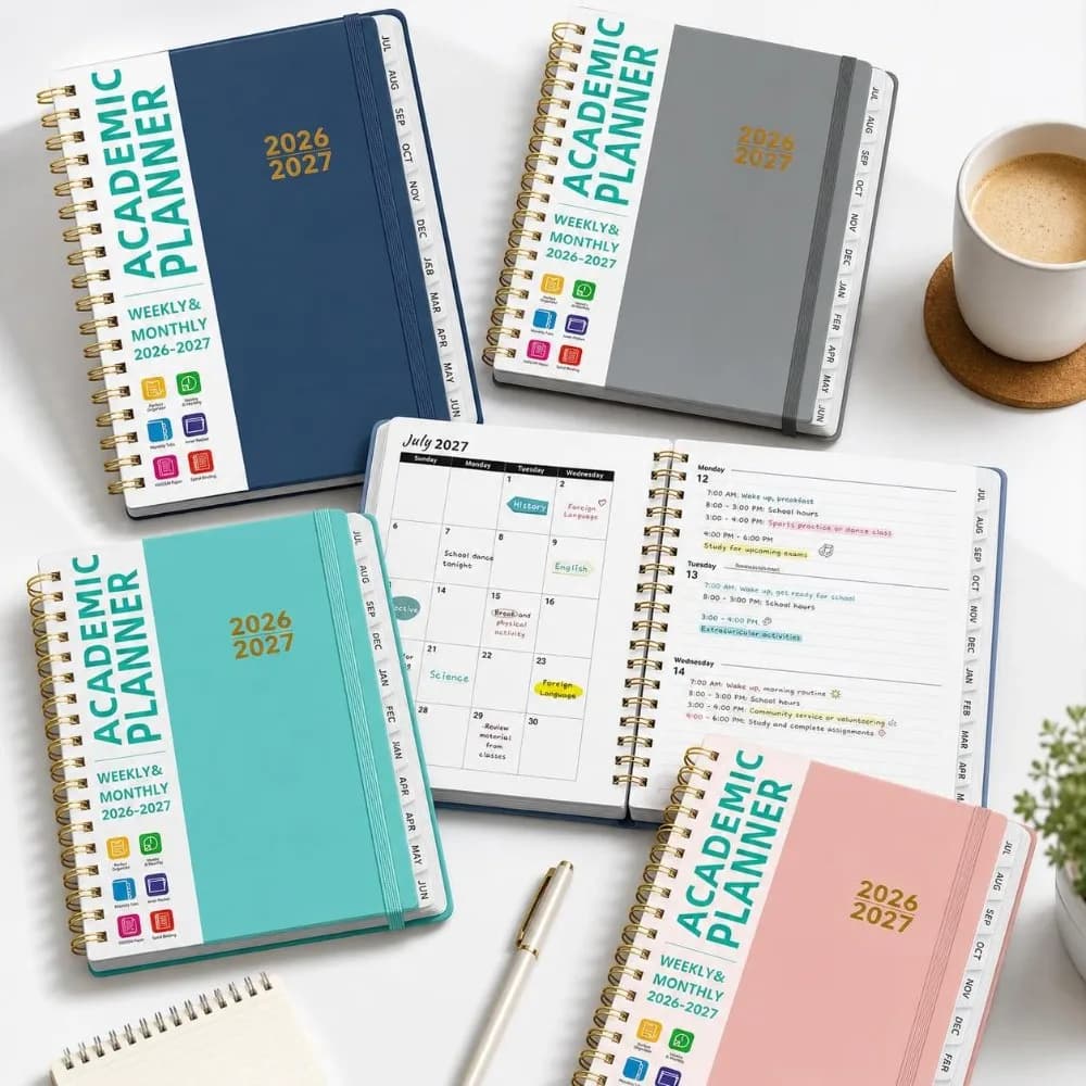 Portable A5 Academic Planner Book Spiral Binding with Tabs Planner Book Monthly/Weekly Agenda Notebook Office