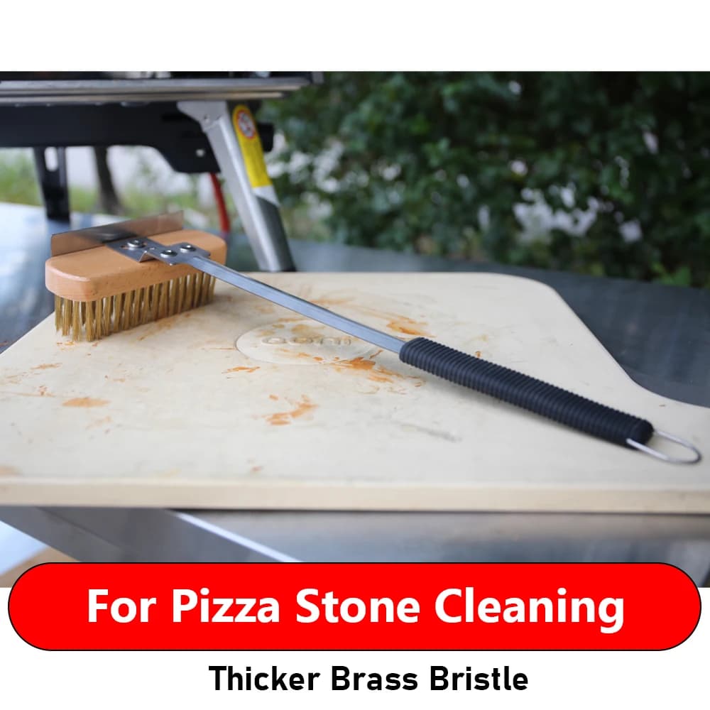 PizzAtHome Spazzola per pulizia pietra per pizza Manico in acciaio inossidabile Spazzola in rame Setola Raschietto in ottone Accessori per forno per pulizia griglia
