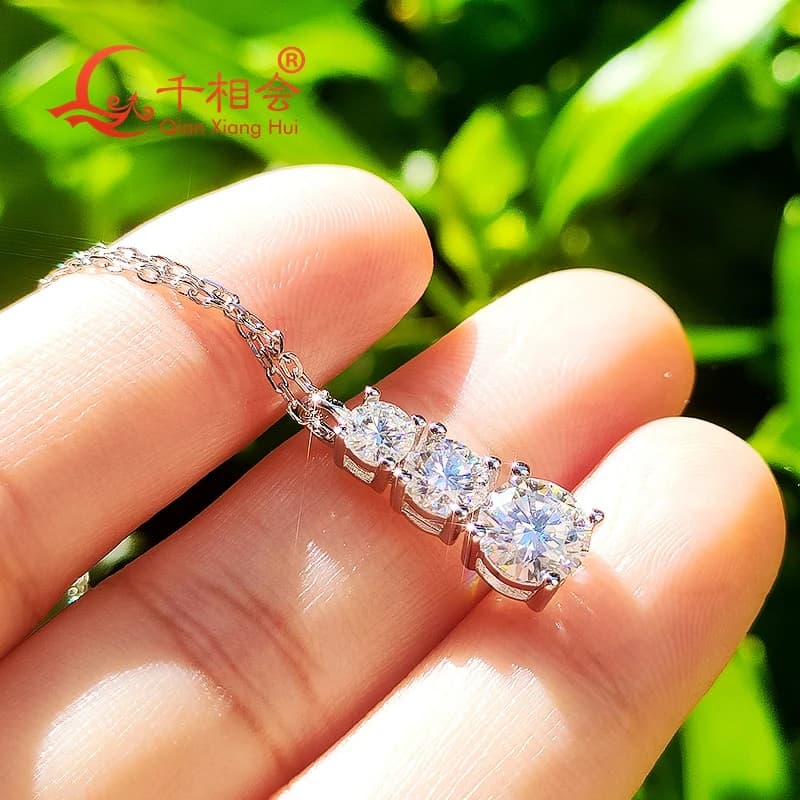 1.8ct 18mm Three Stone D VVS round Moissanite Pendant S925 Silver Necklace Women's Engagement Wedding Dating Gift Jewelry