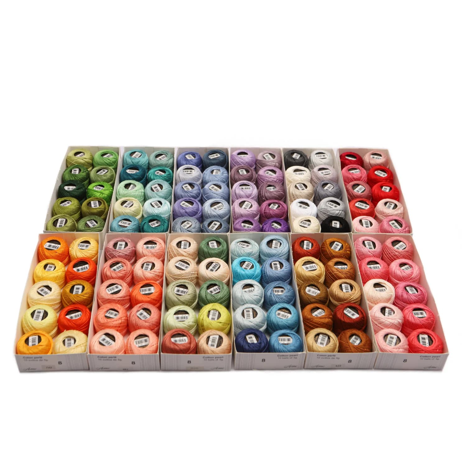 AmoHilos Taglia 8 Filo all'uncinetto Doppia fibra lunga mercerizzata Cotone egiziano Perla 70 colori disponibili Scatola da 10 palline 43 iarde AAA