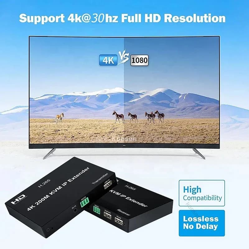 Extender matrix KVM 4K 200M for HDMI compatible USB extender transmitter on IP RJ45 Cat5e/6Mouse from one to multipoint