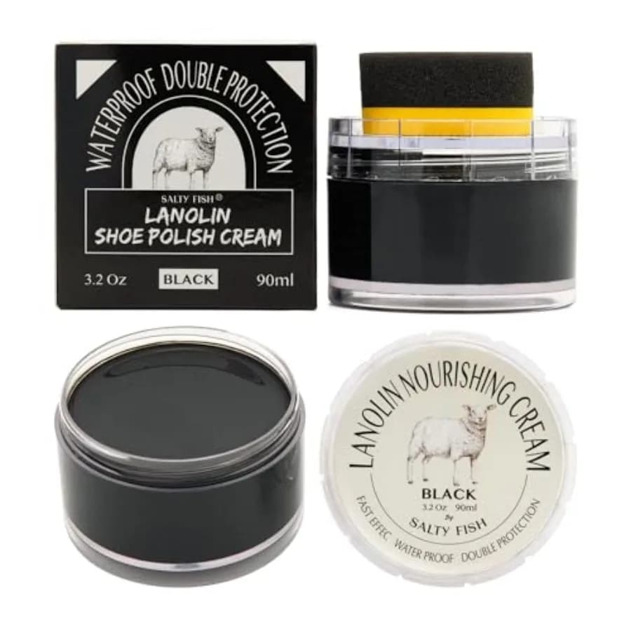 SALTY FISH Shoe Polish Cream 3.2Oz, Lanolin Shoe Polish Kit with Shoe Shine Sponge, Condition Waterproof Restore Shoe Boot