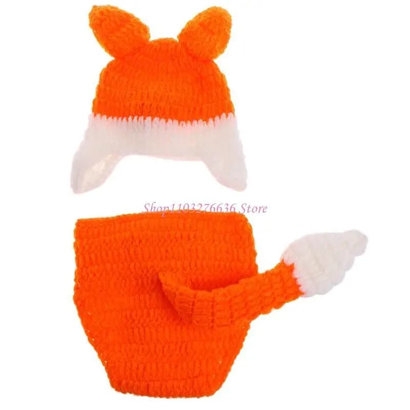 R6FD Puntelli per fotografia neonato Set cappelli all'uncinetto pigiama pigiama con mandarino volpe accessori per studio fai