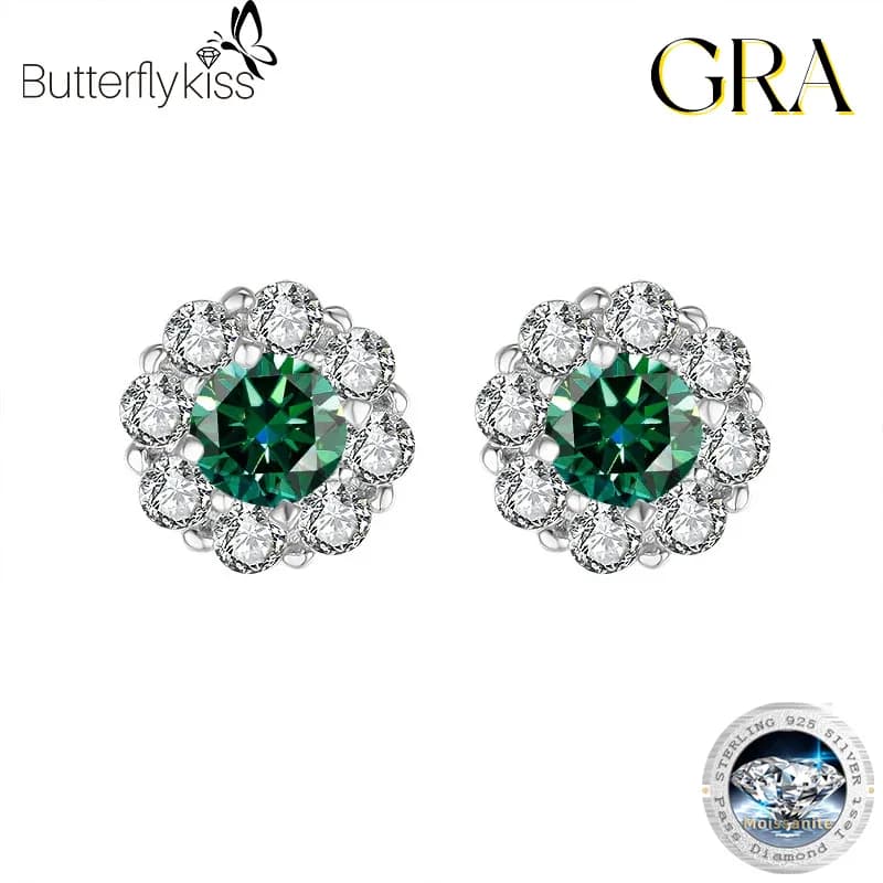 Butterflykiss Sparkling S925 orecchini a bottone in argento Sterling placcato platino per le donne 5MM Flower Moissanite Wedding Fine Jewelry