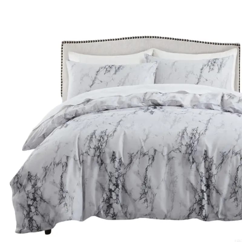 Elegant bed linen set with 3 pieces marble print against anallergic bedroom terrace