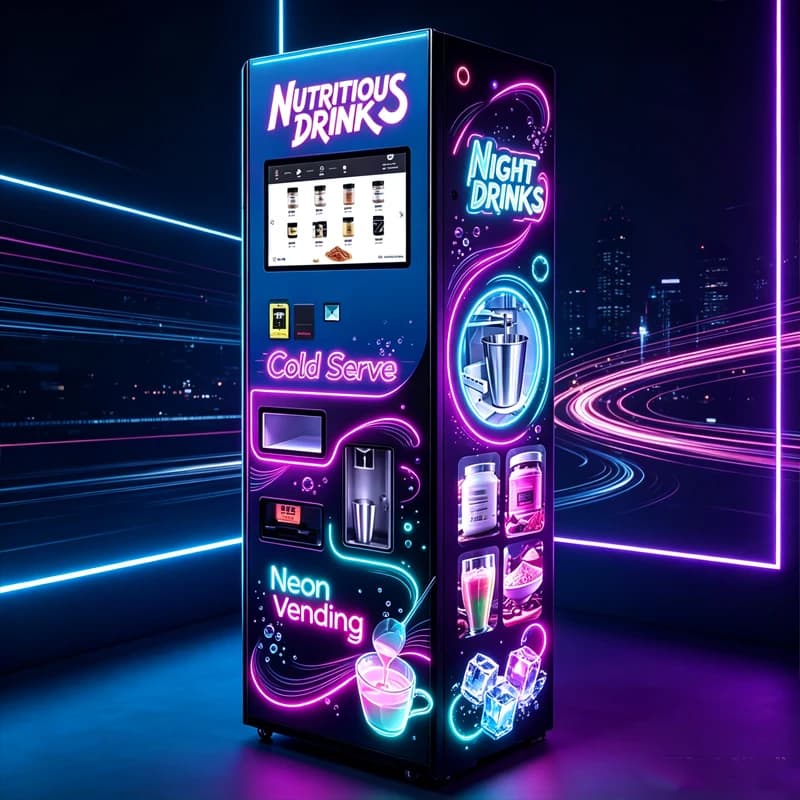 Neon Light Powder Drink Vending Machine Touch Screen Self Mixing Protein Milk Tea Beverage Dispenser Customized
