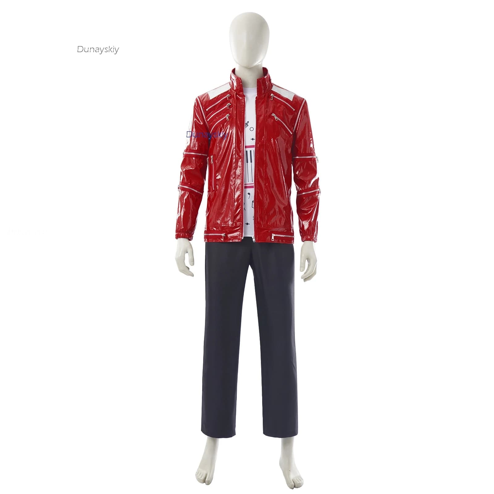 Cos C COS Store Giacca in Pelle Rossa Stile Beat It di Michael Jackson, Costume per Cosplay, Performance sul Palco, Outfit per Halloween