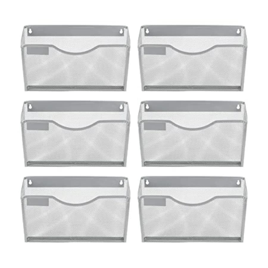Organizzatore da parete per documenti (confezione da 6) con pannello per etichette, organizer a rete per cartelle formato Letter/A4, montaggio verticale a parete