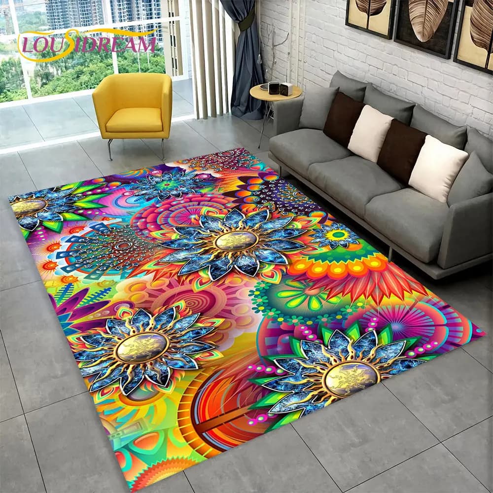 Tappeto geometrico con mandala della Boemia, tappeto per la casa, soggiorno, camera da letto, divano, zerbino, decorazione della cucina, tappetini antiscivolo per bambini