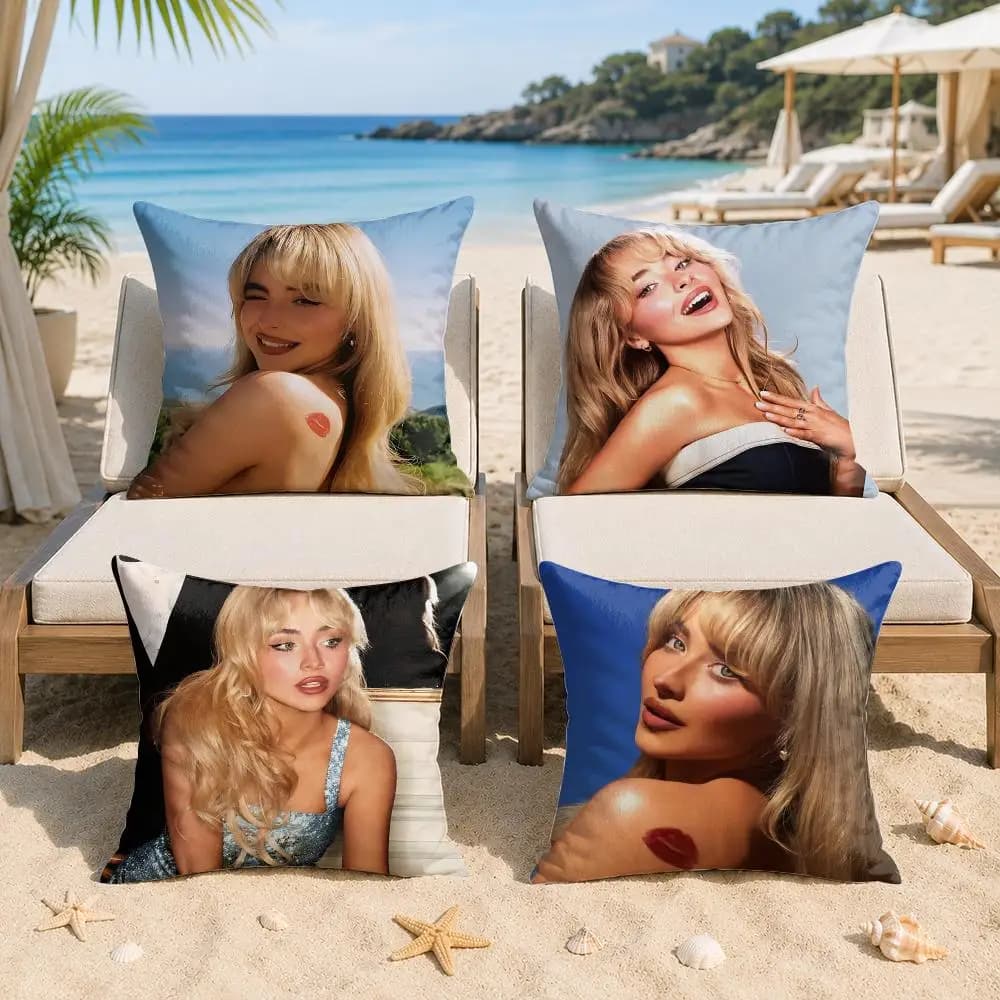 S-Sabrina Carpenter Cushion Cover Silky Short Plush Invisible Zipper Dustproof Sofa Pillow Case For Home Decor