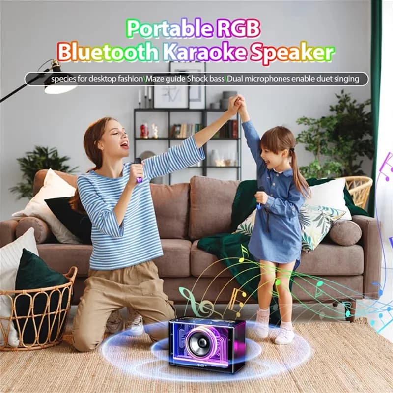 A99G-Speaker Macchina per karaoke Due microfoni wireless Luci LED portatili per adulti e bambini