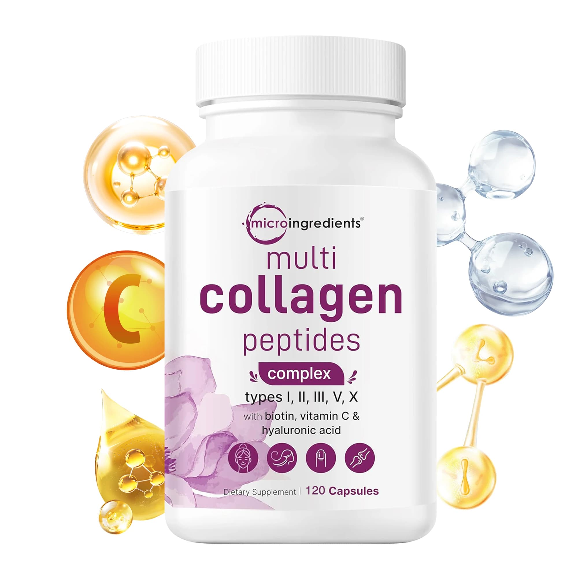 Multi-colagenic supplement: skin care capsules, skin firming, promotes hair and nail growth, antioxidant