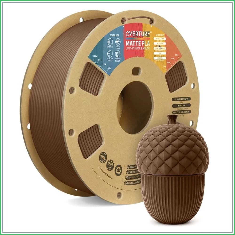 Matte PLA 3D Printer Filament 1.75mm, Matt Surface & Low Warping, 1kg Spool, Accuracy +/- 0.02 mm, Fit Most FDM Printers (Matte Chocolate)