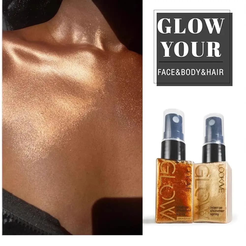 Waterproof Body Highlight Spray - Gold & Bronze Shimmer Oil for Face/Body, 24H Glow Moisturizer