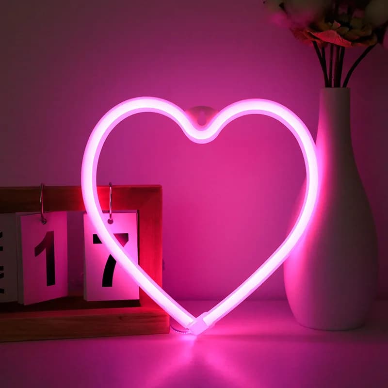 Atmosfera USB rosa Led Neon Light Sign a forma di cuore Luce notturna a parete per San Valentino Bar Camera da letto Soggiorno