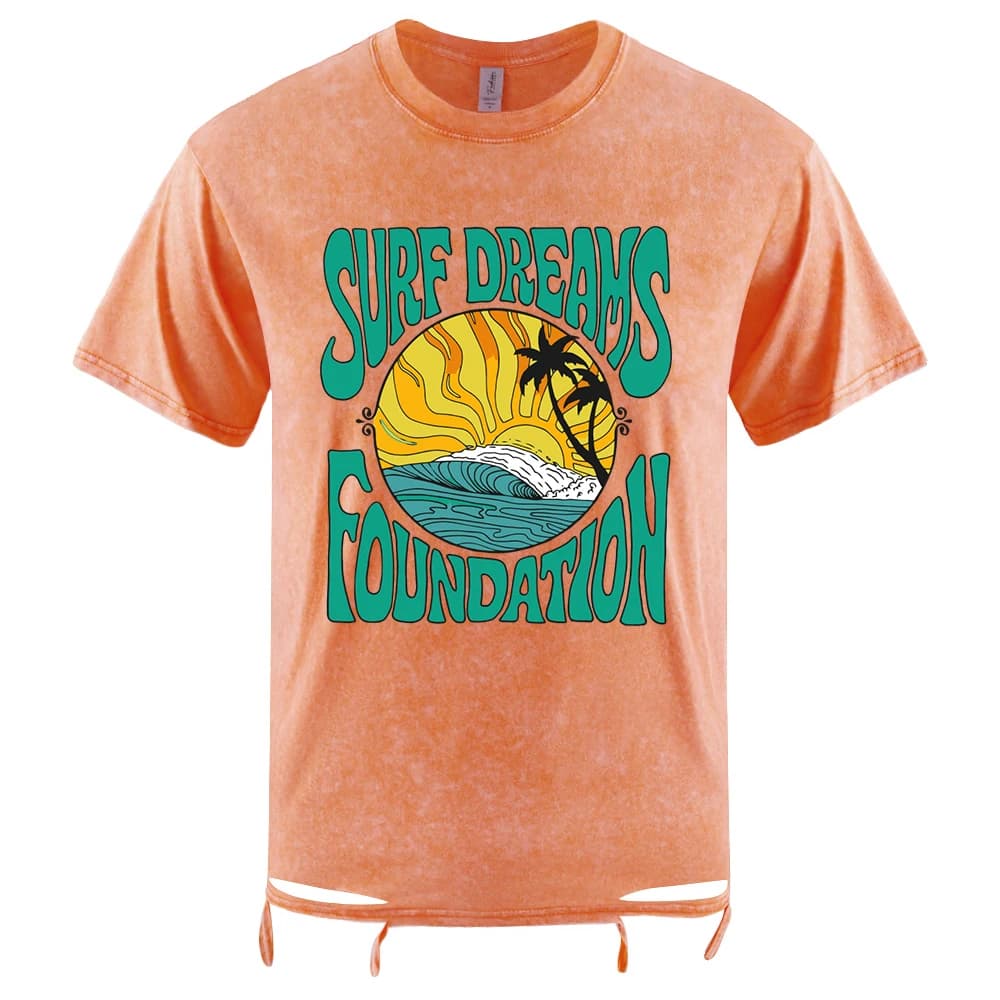 Sure Dreams Foundation Print Men's T-shirt with washed holes Hip Hop Summer T-shirt Random T-shirt for all matching Fashionable Cotton Top