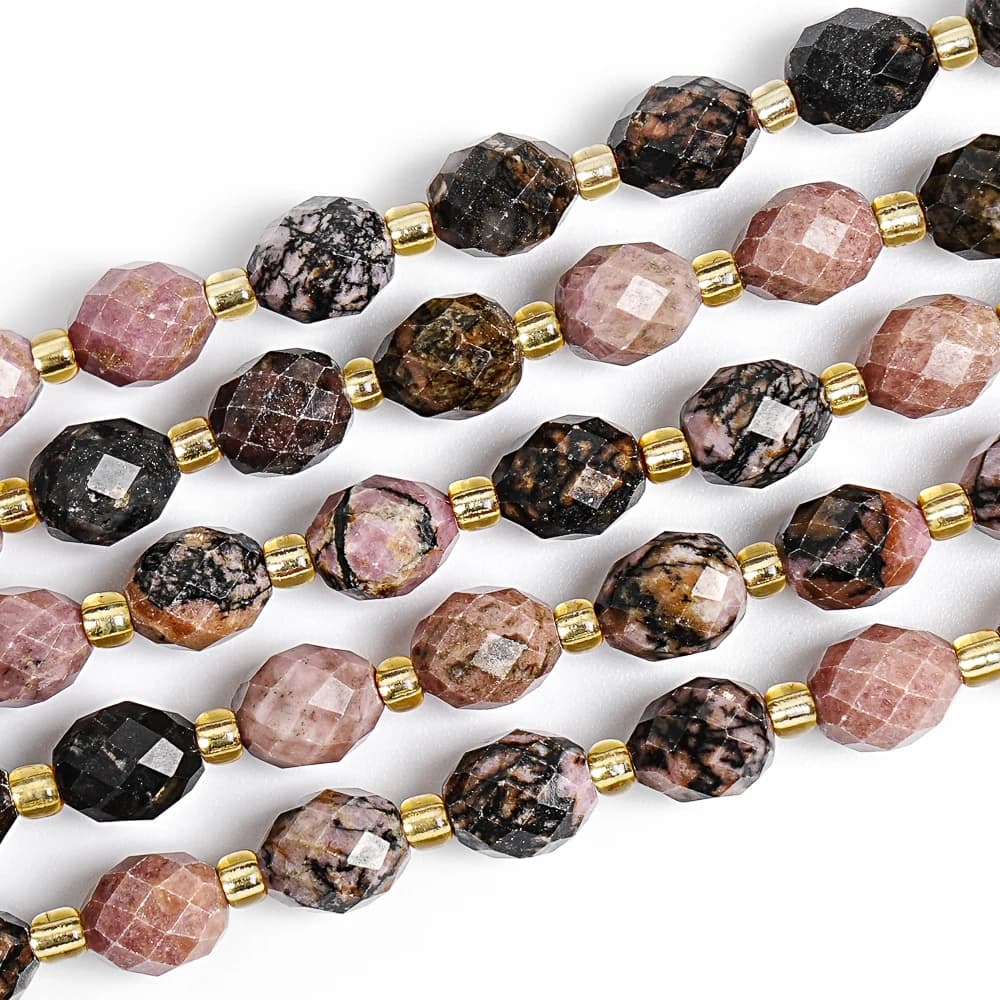 Perline di Rodonite Sfaccettate da 8mm, Perle Naturali di Rodonite Rosa per Creazione di Gioielli, Bracciali e Collane