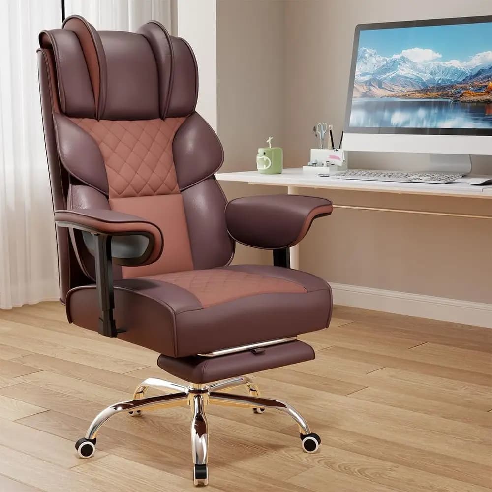 Sedia da gaming robusta e ampia con tessuto in cotone, poggiapiedi, 150 ° Poltrona reclinabile, schienale a doppio strato, braccioli regolabili, cuscino (Bro