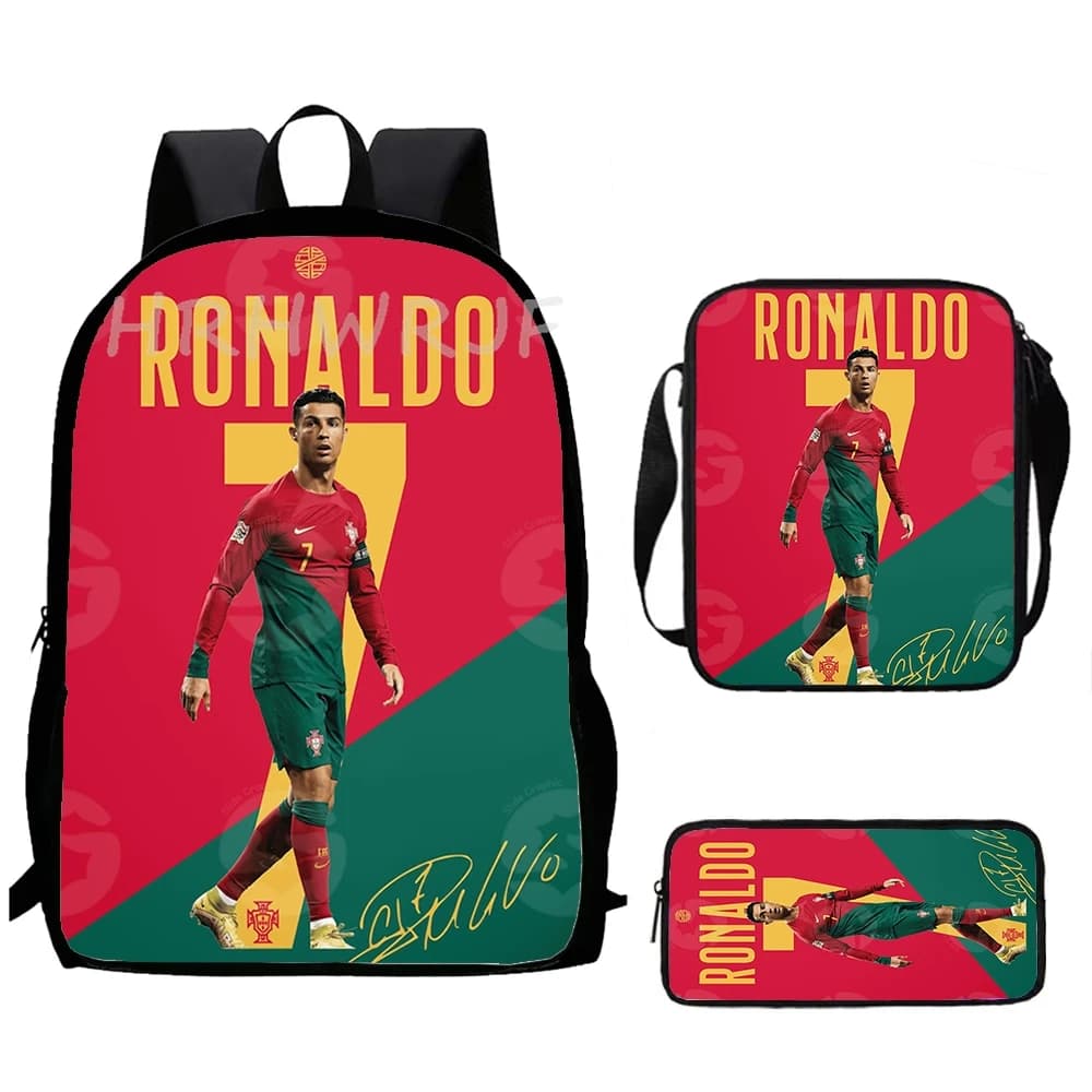 CR7 Football 3Pcs/Set Backpack With Messenger Bags ,Pencil Bag,School Bag For Boy/Girls Best Gift 2D Cartoon Student School Bags