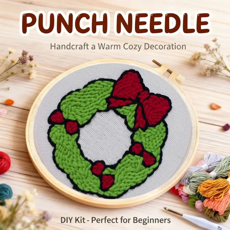 CHENISTORY Cartoon Punch Needle Kits Create Wall Art Embroidery Starter Needle Point Kit Arts And Crafts