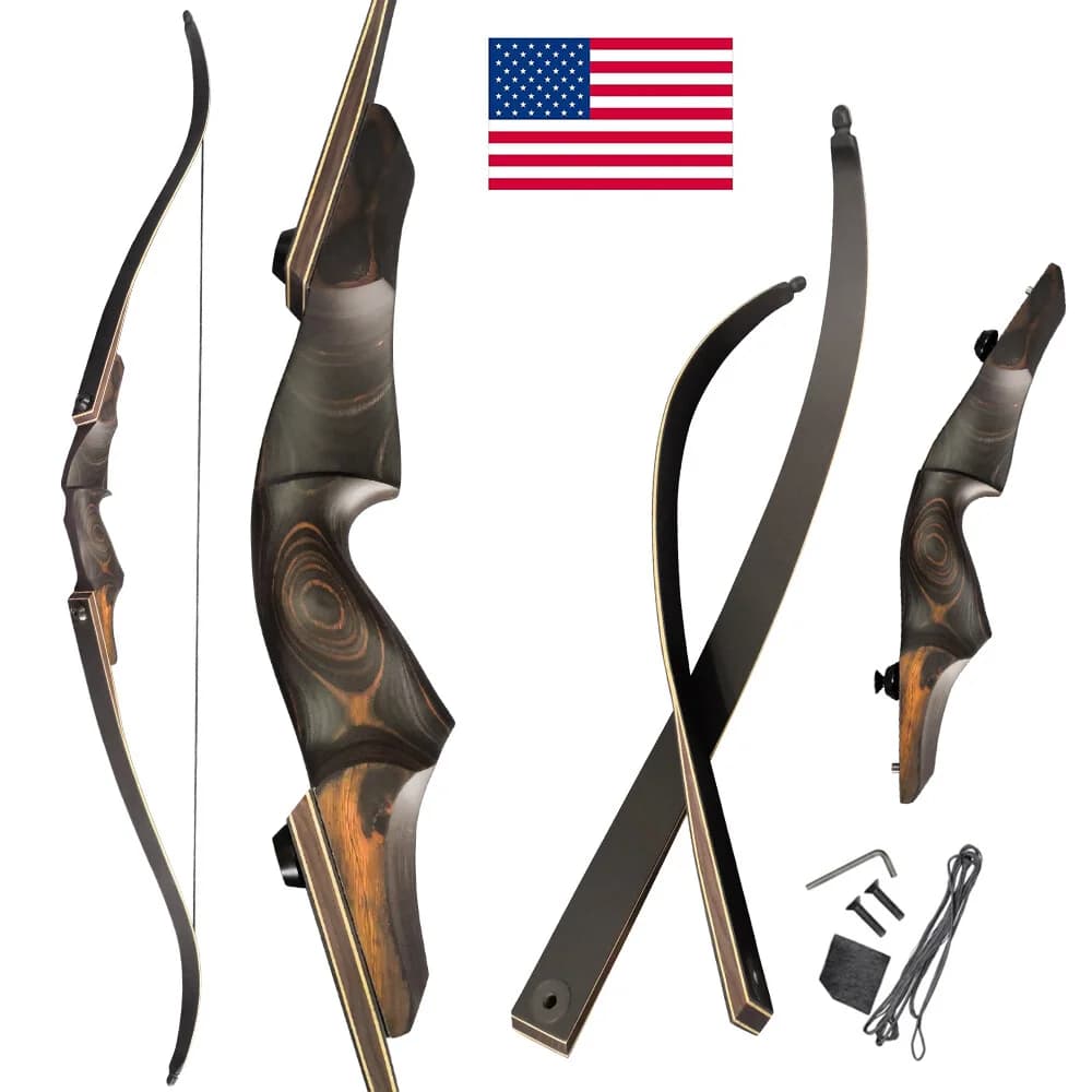 Takedown Recurve Bow 40-60lbs 60inch Bamboo Core Limbs 15" Wooded Riser Right Hand Archery Hunting Shooting Target Split Bow
