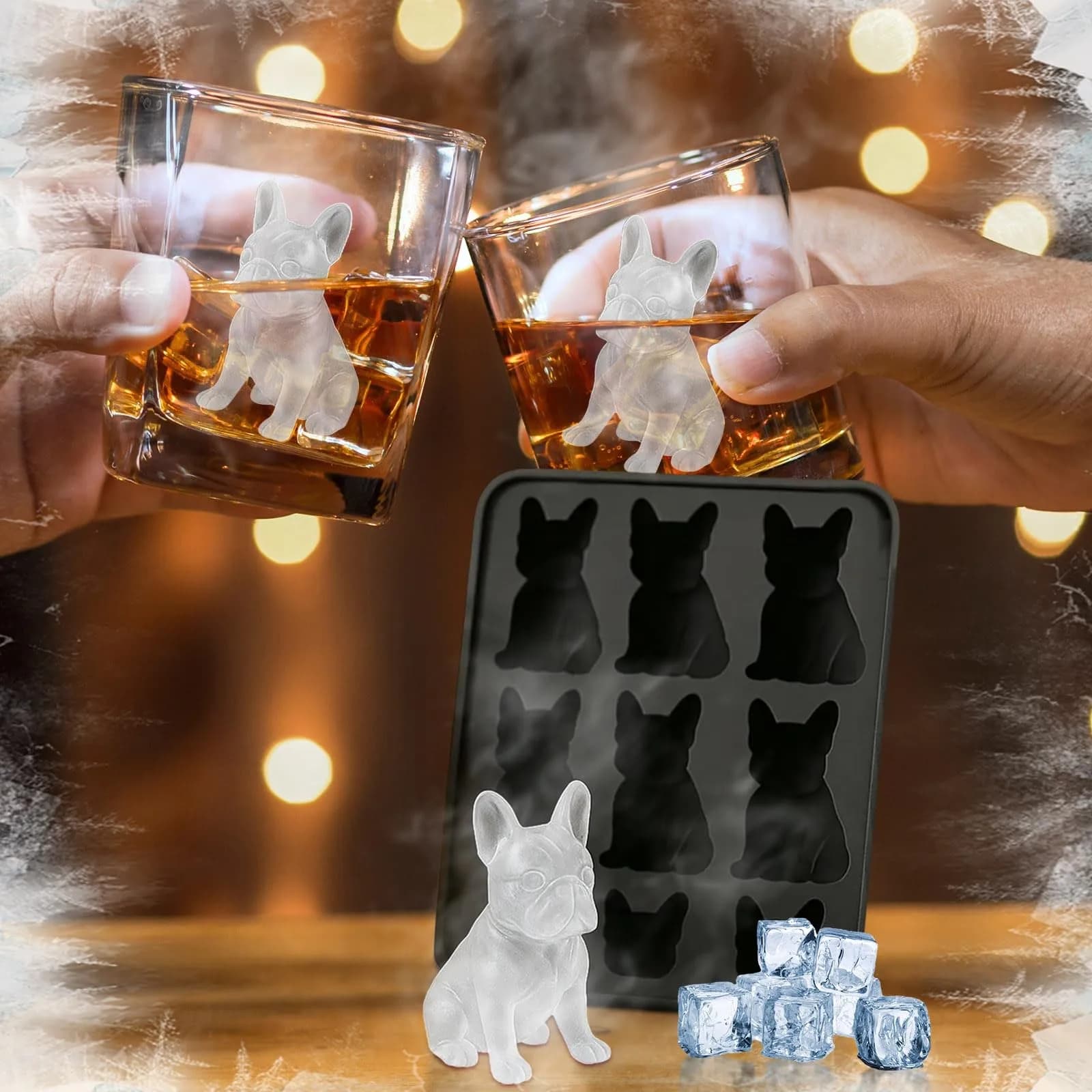 Vassoio facile da trasportare adatto per forniture per feste di whisky Stampo per ghiaccio riutilizzabile a forma di cane animale divertente in silicone 3D